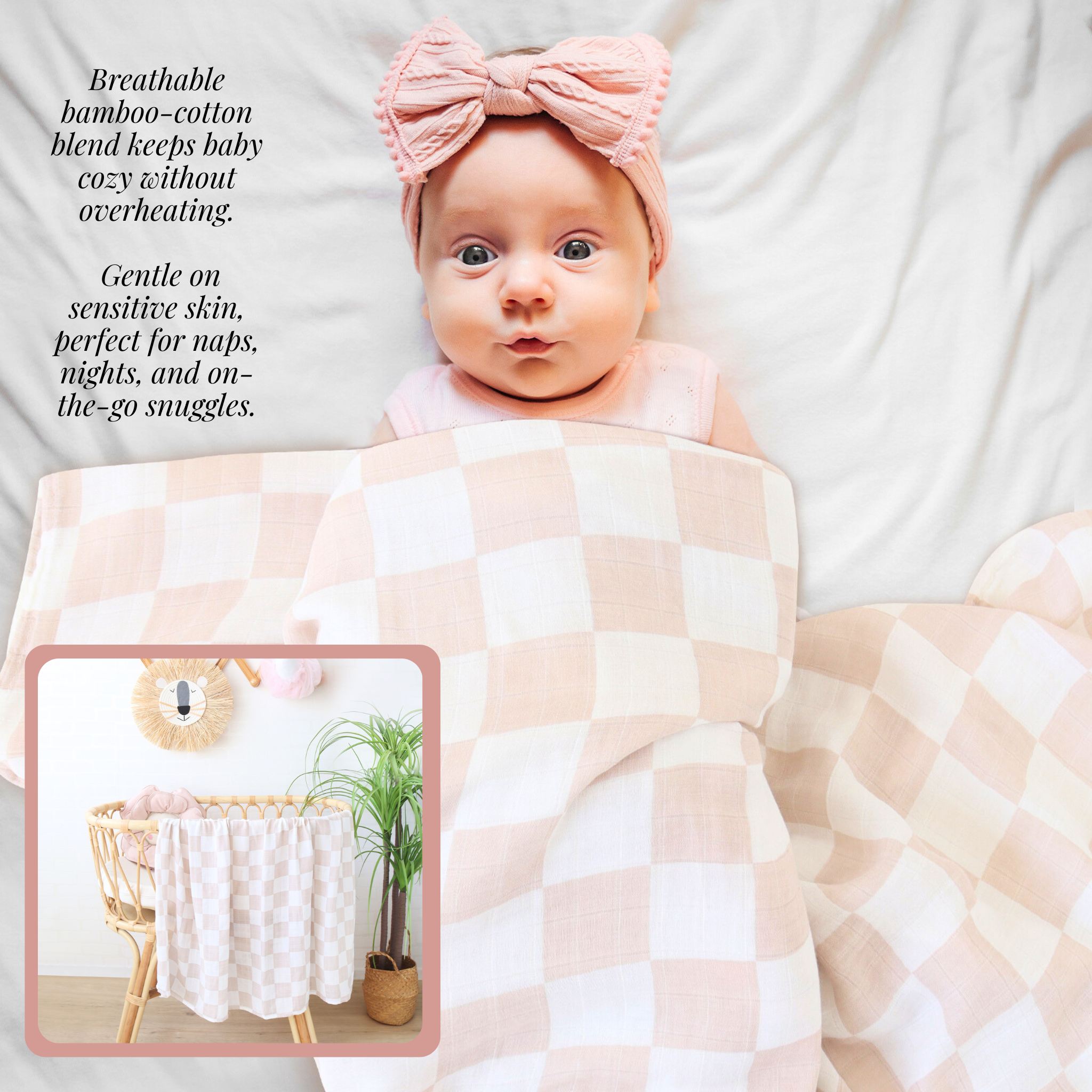 Baby swaddle soft pink and white checks