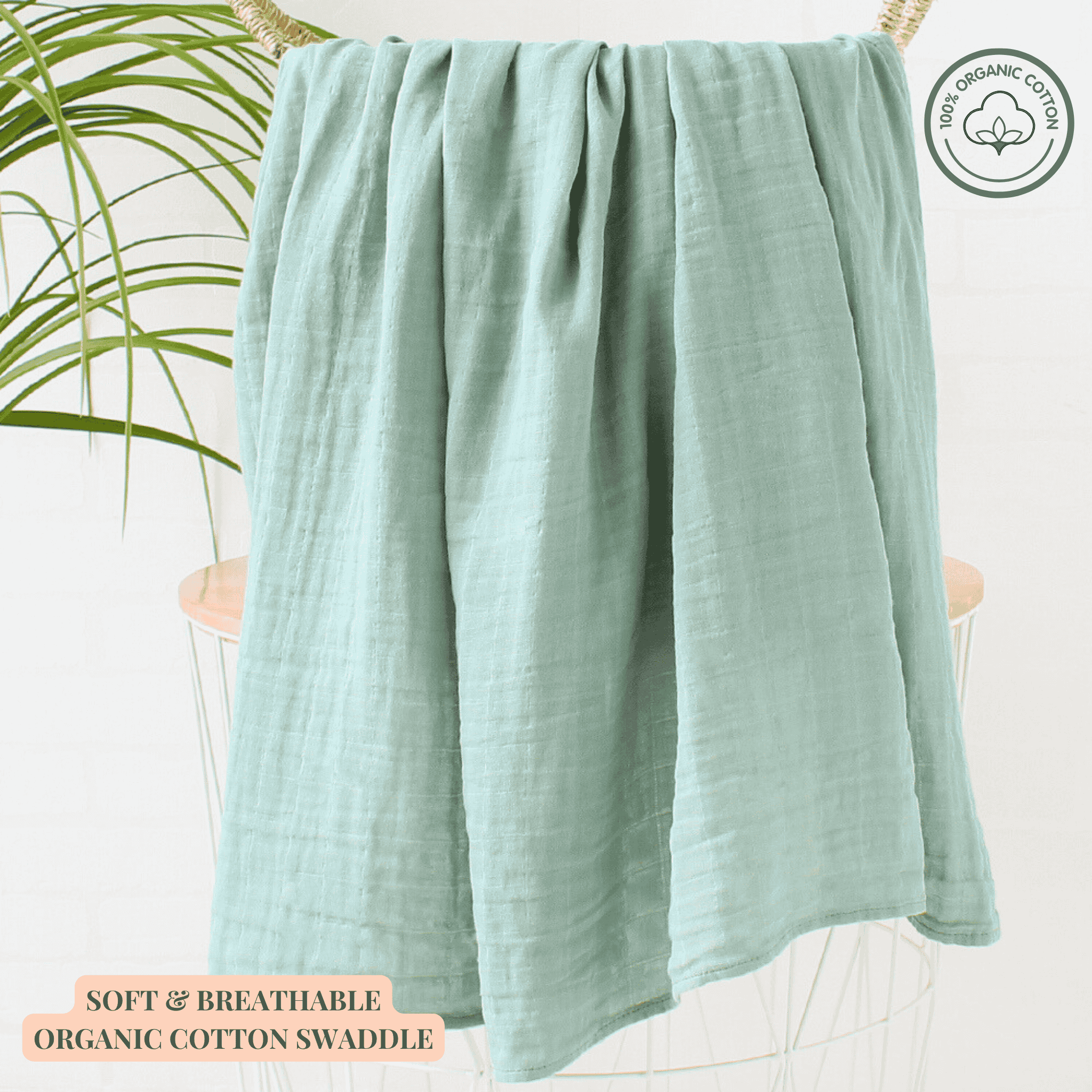 Organic cotton swaddle for babies, sage green